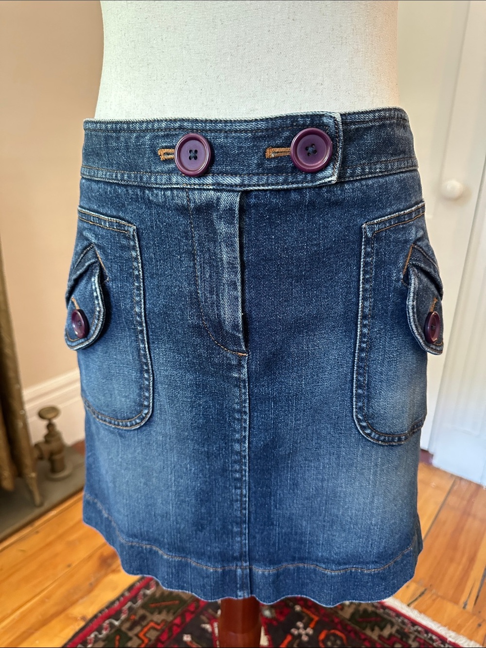 LOFT Mod Denim Mini Skirt with Button Pocket Details